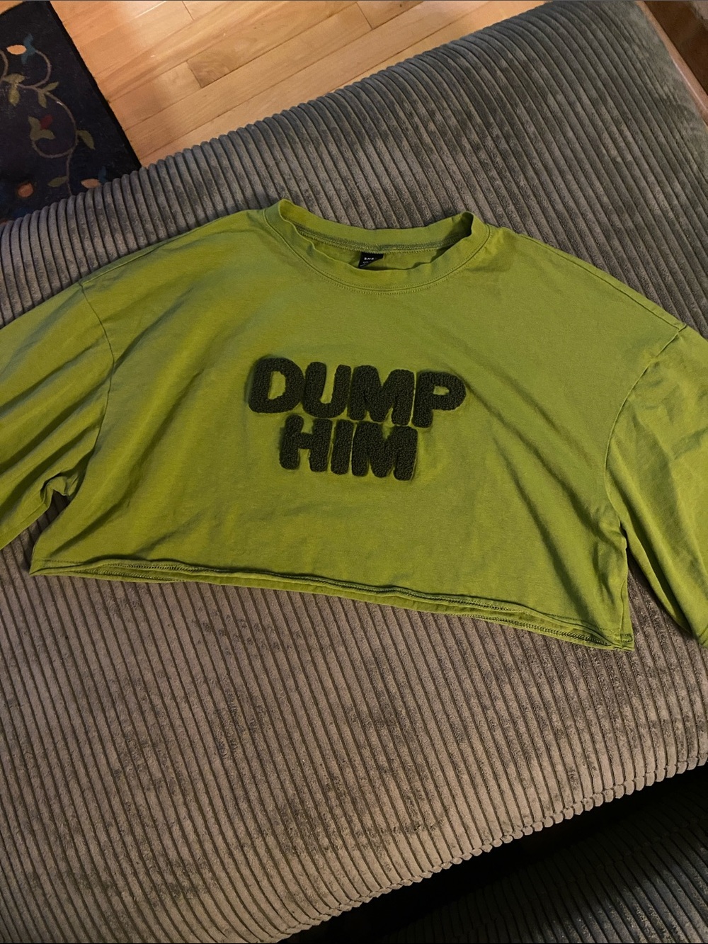 Green Sherpa 'Dump Him' Crop Drop Shoulder Tee